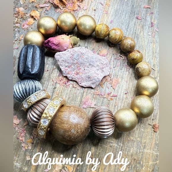 Oversized gold and brown bracelet with picture jasper - Picture 1 of 1